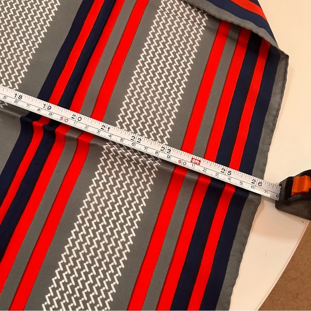 Vintage 1970 Mod Red Grey Art deco Geometric Striped Nautical  Square Scarf